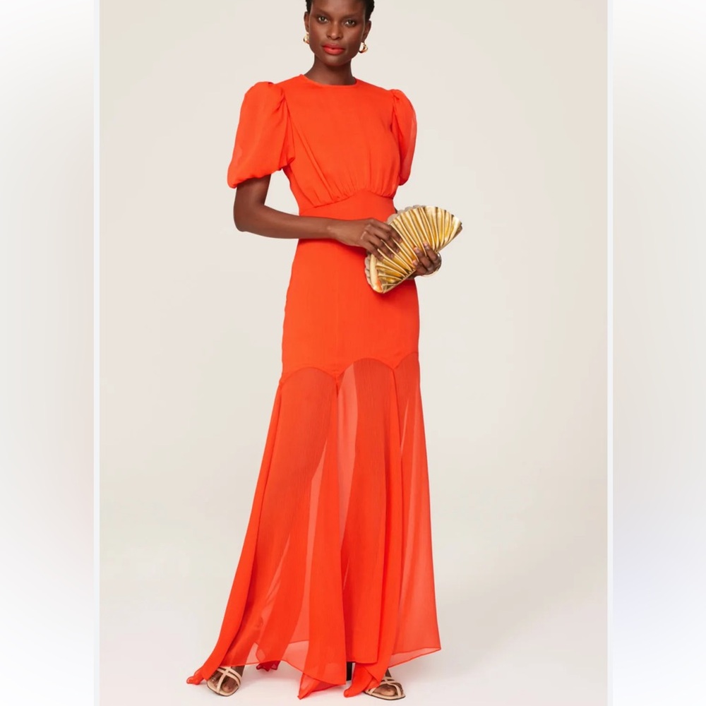 Orange Puff-Sleeve Maxi Dress